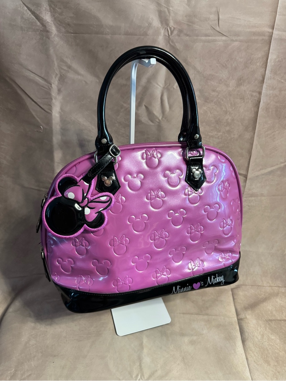 Disney Minnie Mouse Pink & Black Embossed Handbag Purse